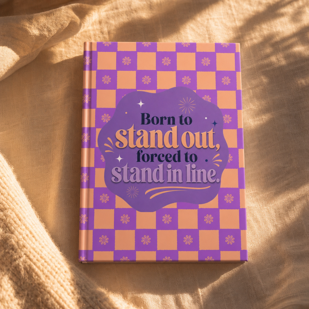 Born to stand out, forced to stand in line., Hardcover Journal Matte, printed to order in a hand drawn seamless pattern