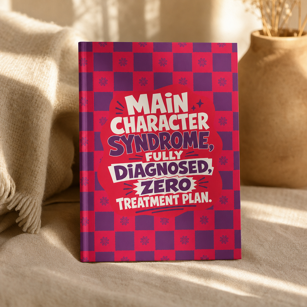 Main character syndrome, fully diagnosed, zero treatment plan., Hardcover Journal Matte, printed to order in a hand drawn seamless pattern